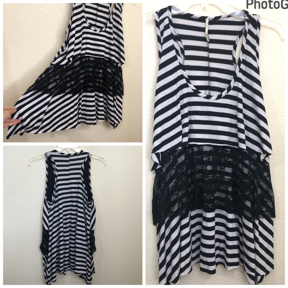 JUJU & B Tiered Layered Mixed Media Racerback Sleeveless Top NWOT